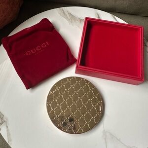 Gucci Gold Compact Mirror with Red Velvet Pouch